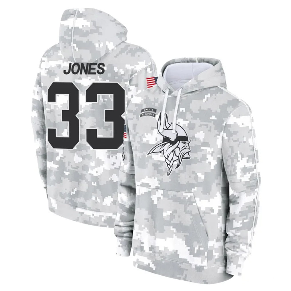 M.Vikings #33 Aaron Jones Sr. Player Arctic Camo Salute to Service Pullover Hoodies Limited Game Odoa Stitched Jerseys