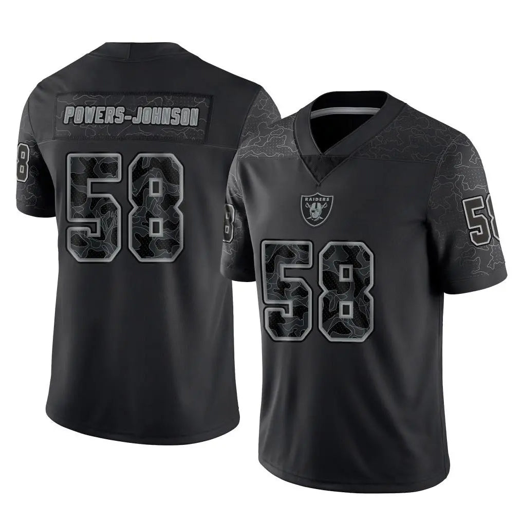LV.Raiders #58 Jackson Powers-Johnson Player Black Reflective Limited Game Odoa Stitched Jerseys