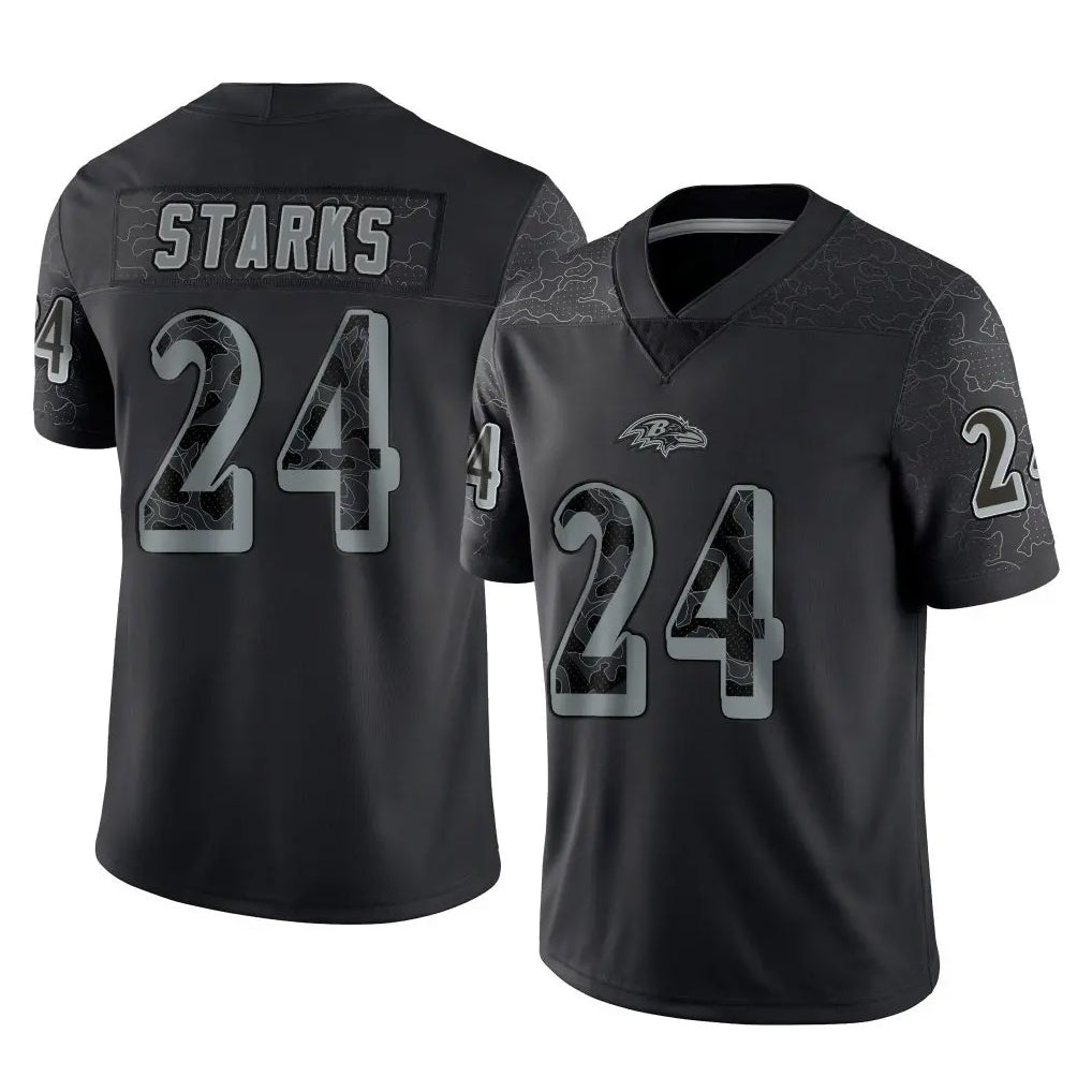 B.Ravens #24 Malaki Starks Player Black REFLECTIVE Limited Odoa Stitched Jerseys