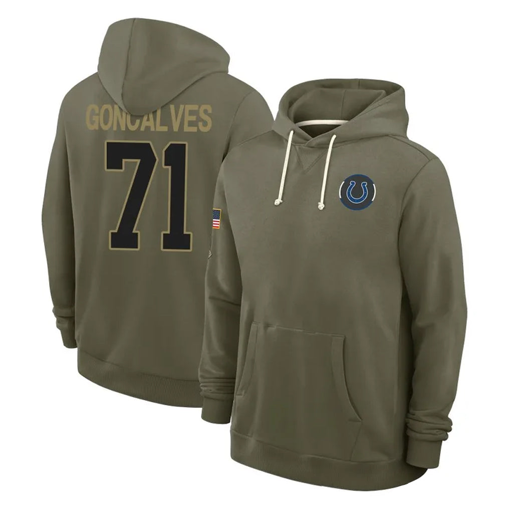 IN.Colts #71 Matt Goncalves Player Olive Salute to Service Pullover Hoodies Limited Odoa Stitched Jerseys