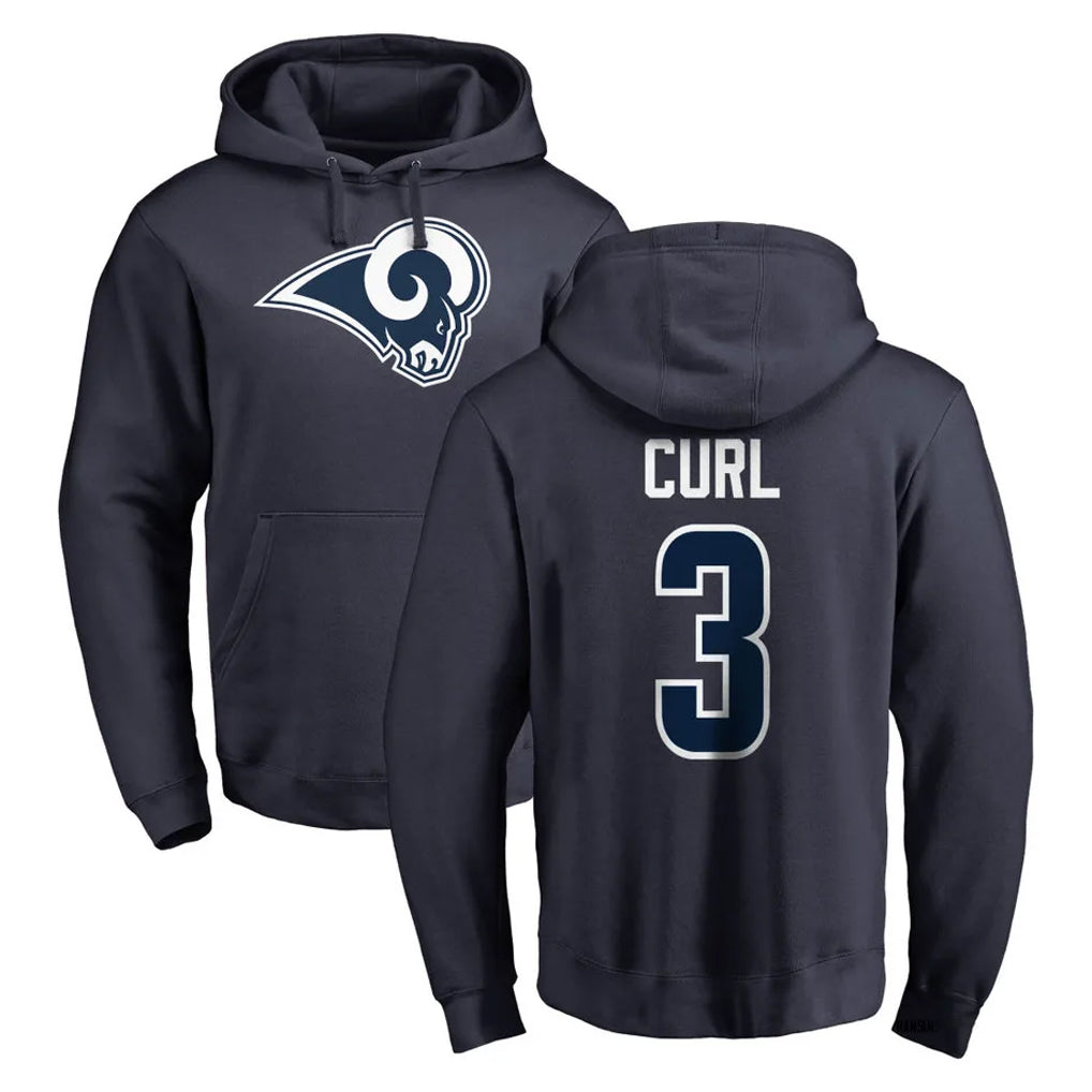 LA.Rams #3 Kam Curl Player Navy Pullover Hoodie Limited Game Odoa Stitched Jerseys