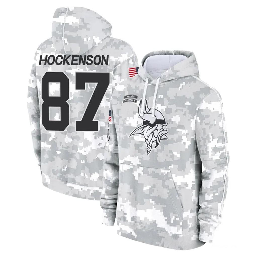 M.Vikings #87 T.J. Hockenson Player Arctic Camo Salute to Service Pullover Hoodies Limited Game Odoa Stitched Jerseys