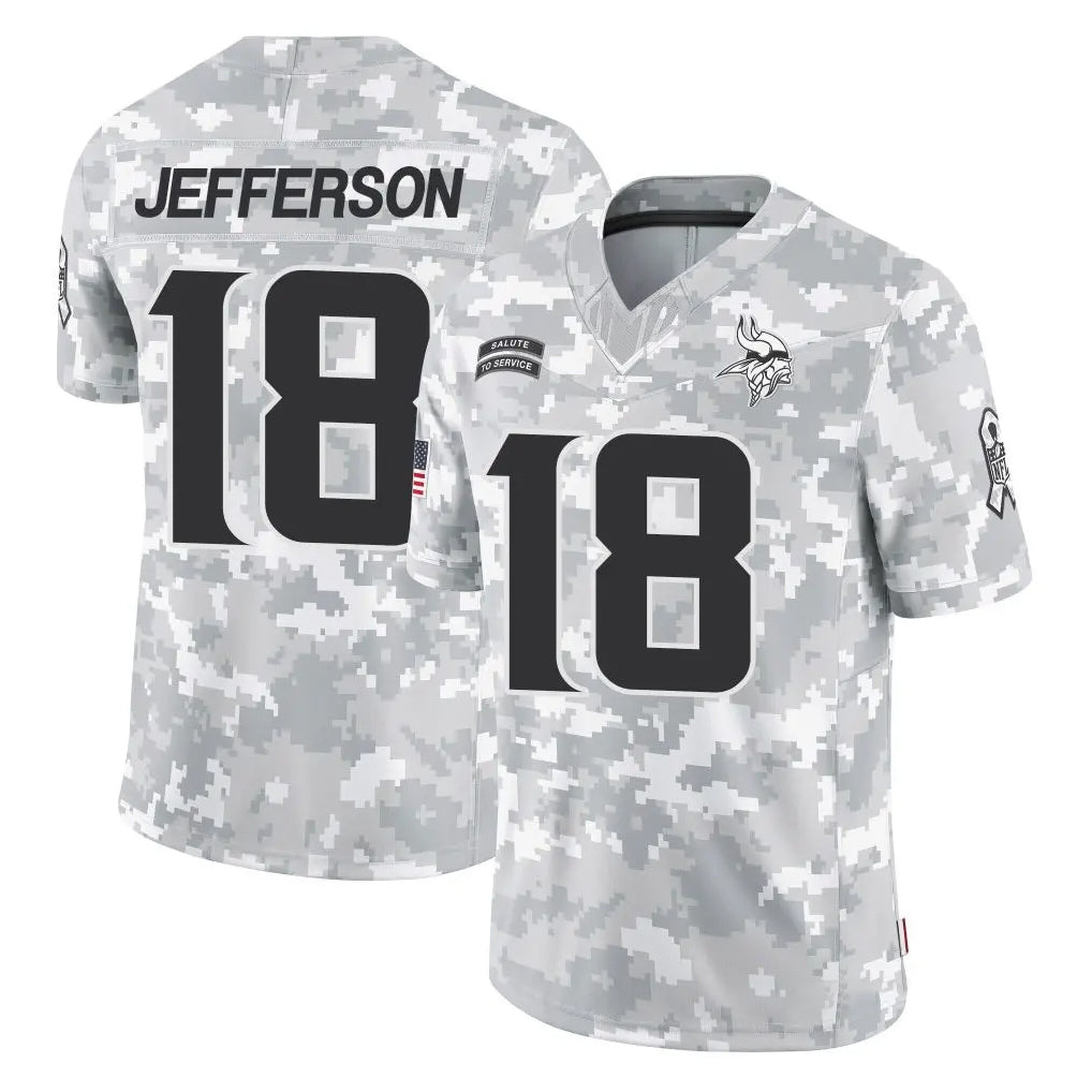 M.Vikings #18 Justin Jefferson Player Arctic Camo Salute To Service Limited Game Odoa Stitched Jerseys