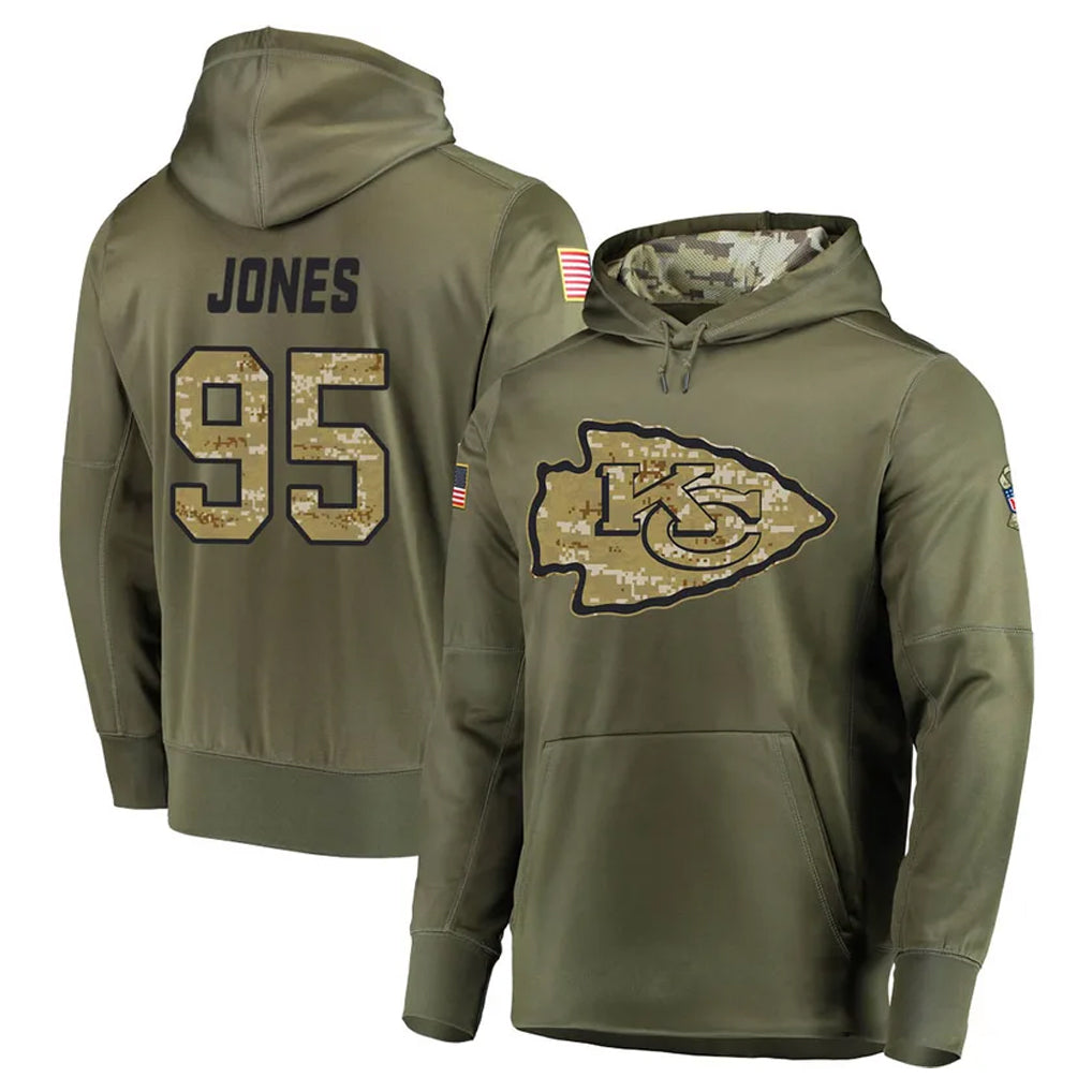 KC.Chiefs #95 Chris Jones Player Olive Salute to Service Pullover Hoodies Home Game Odoa Stitched Jerseys