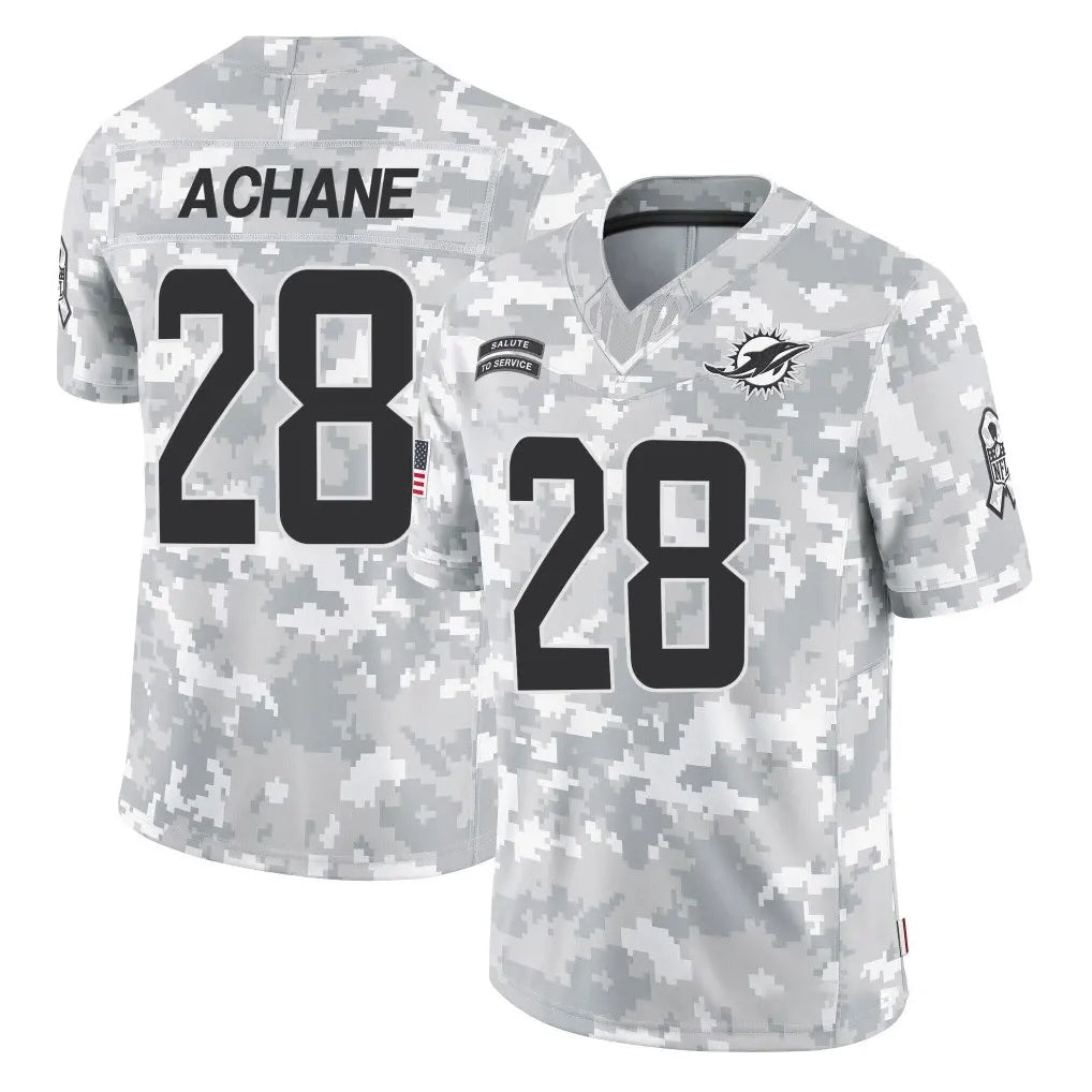 M.Dolphins #28 De'Von Achane Player Arctic Camo Salute To Service Limited Game Odoa Stitched Jerseys