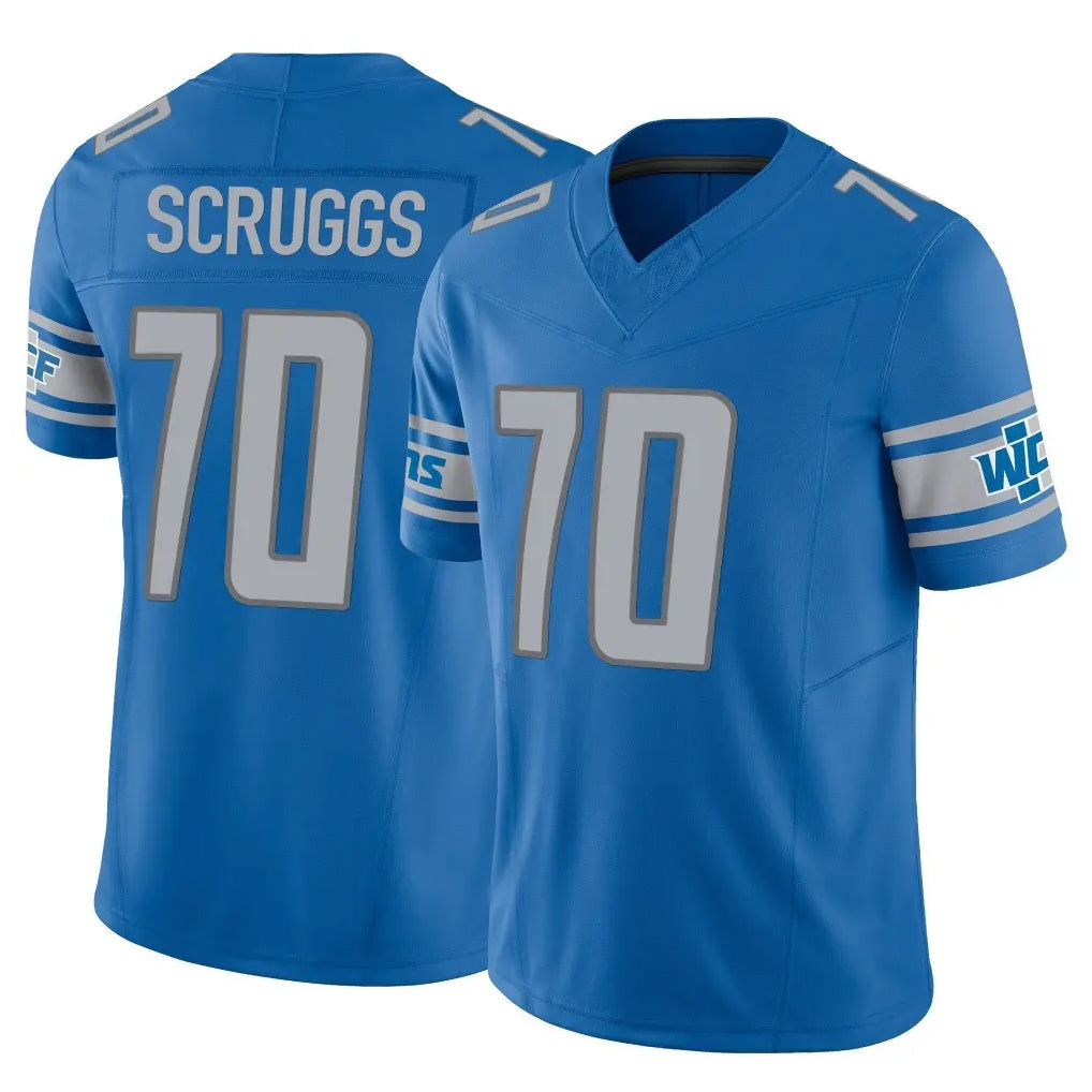 D.Lions #70 Juice Scruggs Player Blue Vapor F.U.S.E. Limited Home Game Odoa Stitched Jerseys