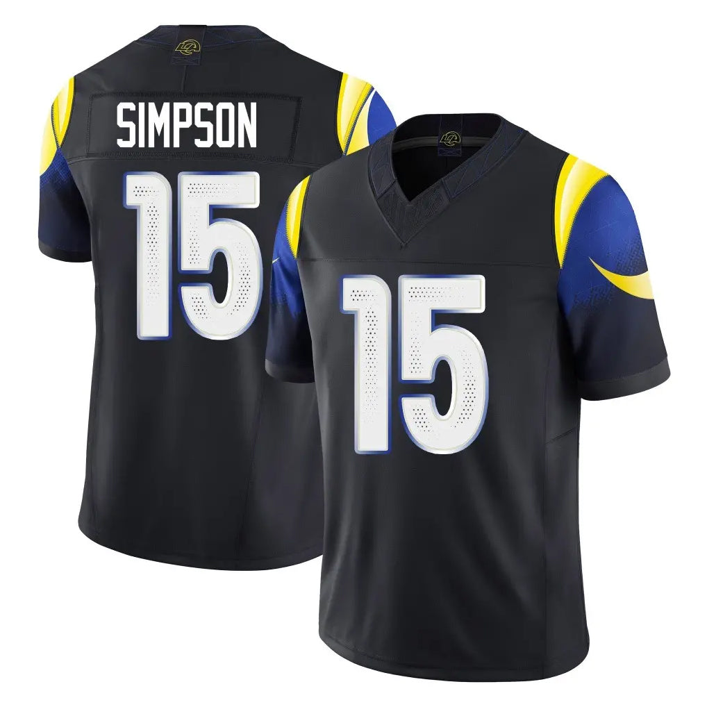 LA.Rams #15 Ty Simpson Player Black Midnight Rivalries Collection Limited Home Game Odoa Stitched Jerseys