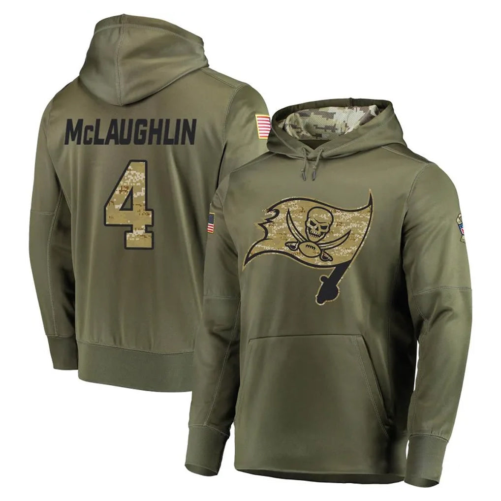 TB.Buccaneers #4 Chase McLaughlin Player Olive Salute to Service Pullover Hoodie Home Game Odoa Stitched Jerseys