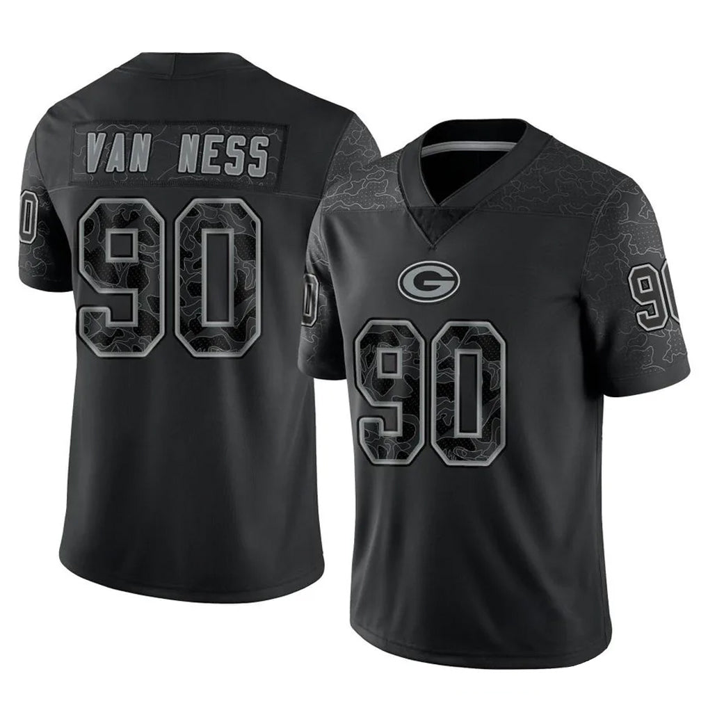 GB.Packers #90 Lukas Van Ness Player Black Reflective Limited Home Game Odoa Stitched Jerseys
