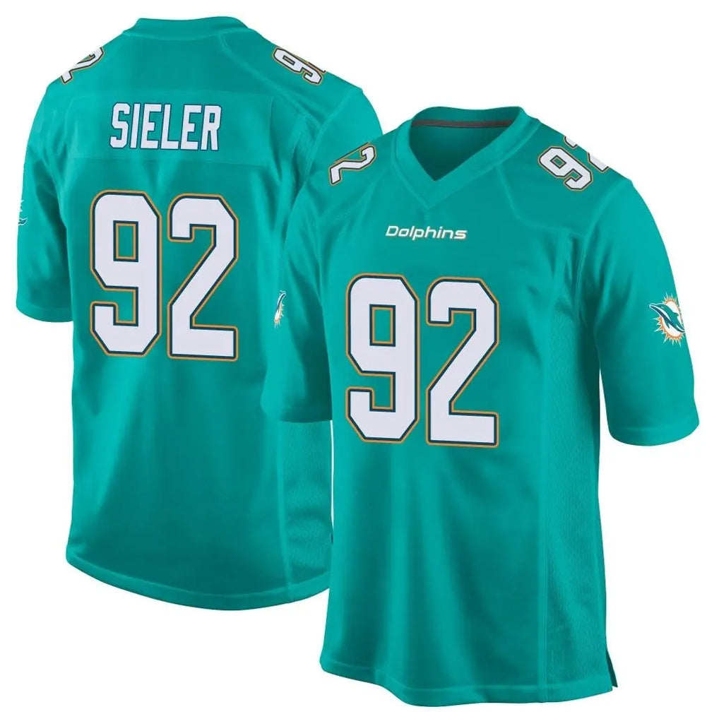 M.Dolphins #92 Zach Sieler Player Aqua Team Color Home Game Odoa Stitched Jerseys