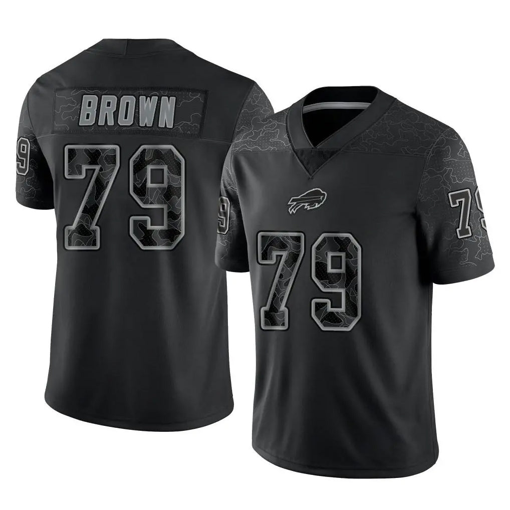 B.Bills #79 Spencer Brown Player Black RFLCTV Limited Odoa Stitched Jerseys