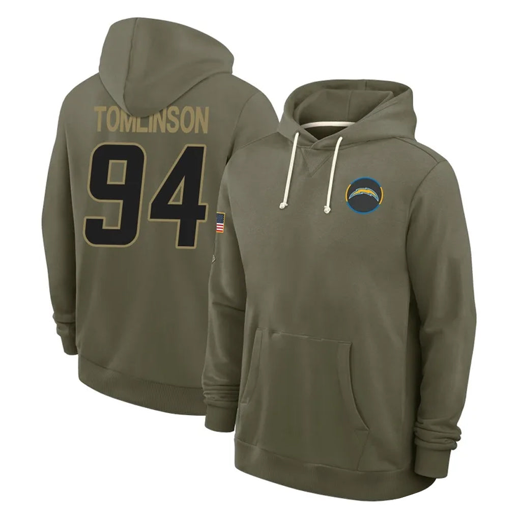 LA.Chargers #94 Dalvin Tomlinson Player Olive Salute to Service Pullover Hoodies Limited Odoa Stitched Jerseys