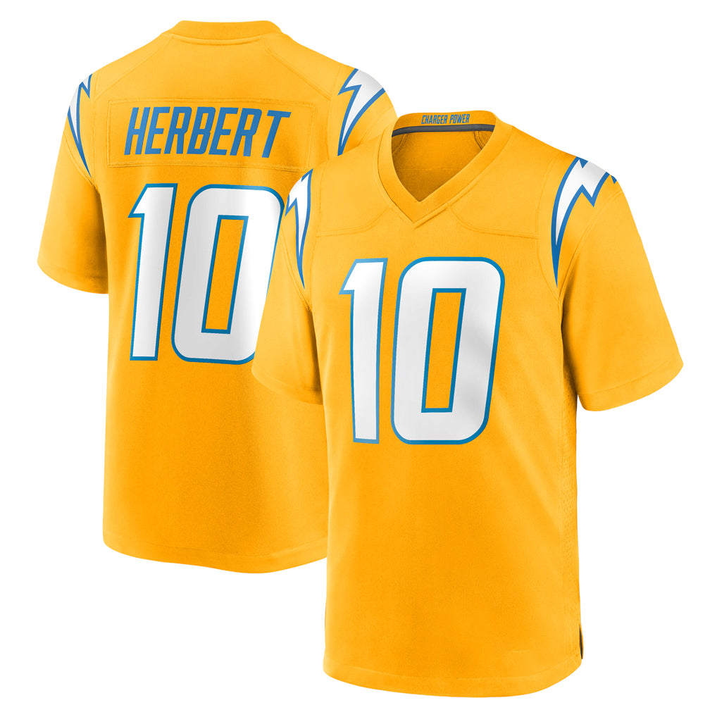 LA.Chargers #10 Justin Herbert Player Gold Home Game Odoa Stitched Jerseys