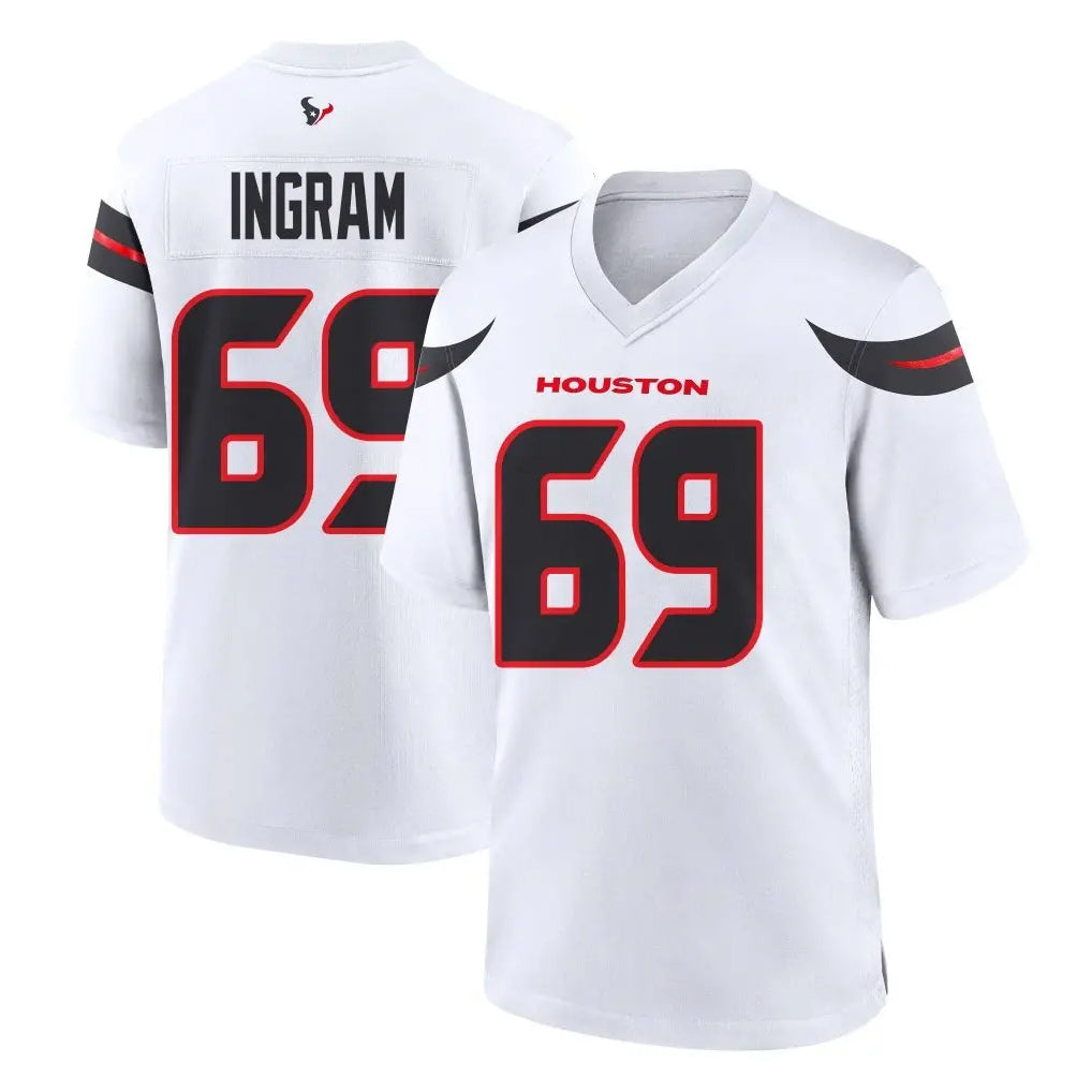 H.Texans #69 Ed Ingram Player White Home Game Odoa Stitched Jerseys