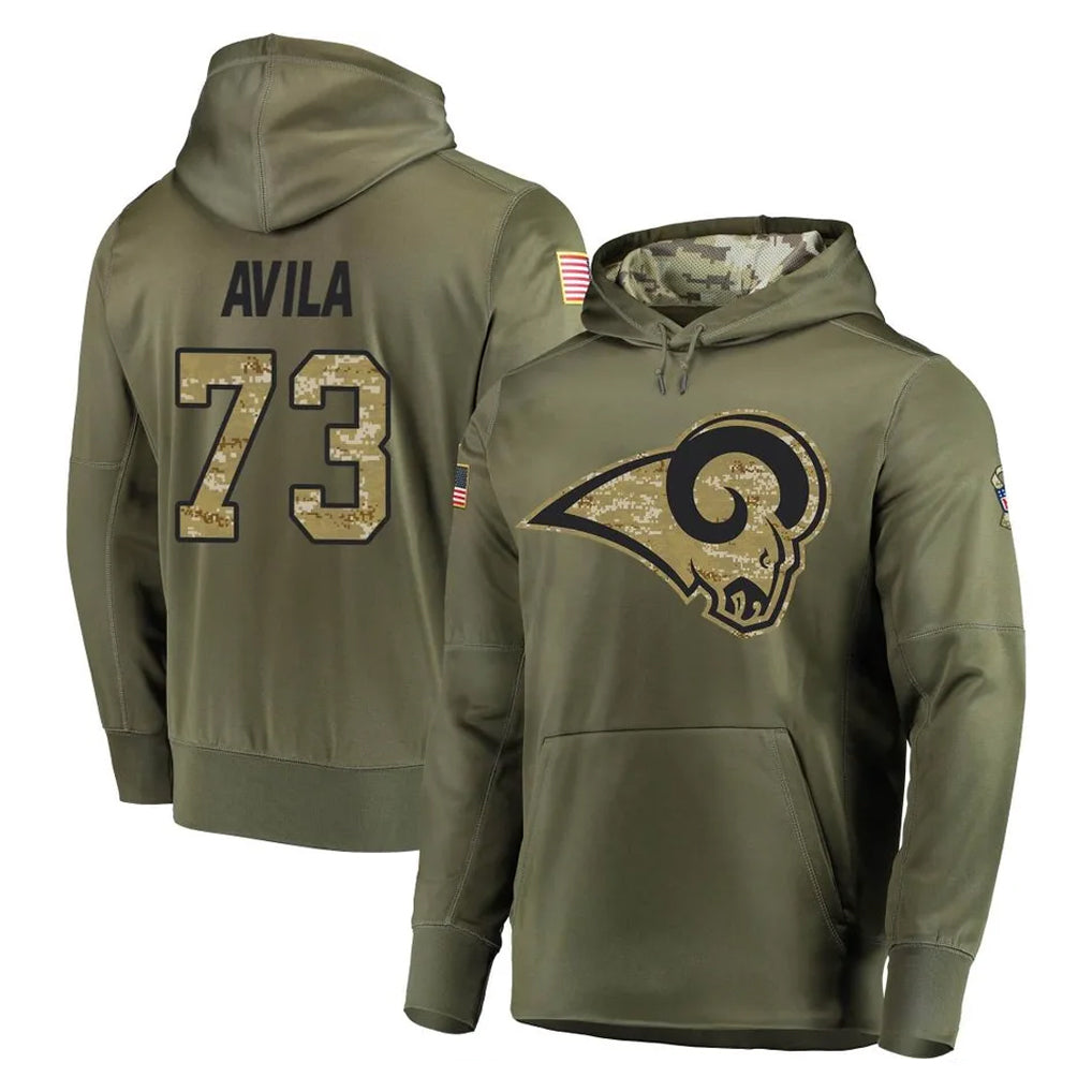 LA.Rams #73 Steve Avila Player Olive Salute to Service Pullover Hoodies Home Game Odoa Stitched Jerseys