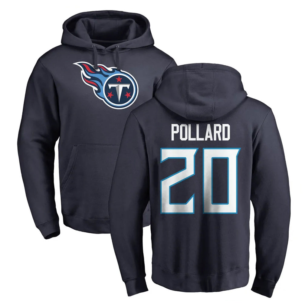 T.Titans #20 Tony Pollard Player Navy Logo Pullover Hoodies Home Game Odoa Stitched Jerseys