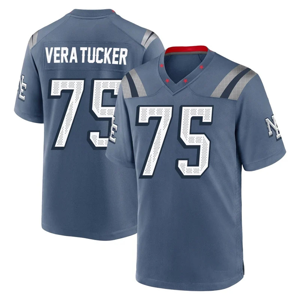 NE.Patriots #75 Alijah Vera-Tucker Player Blue Rivalries Collection Home Game Odoa Stitched Jerseys