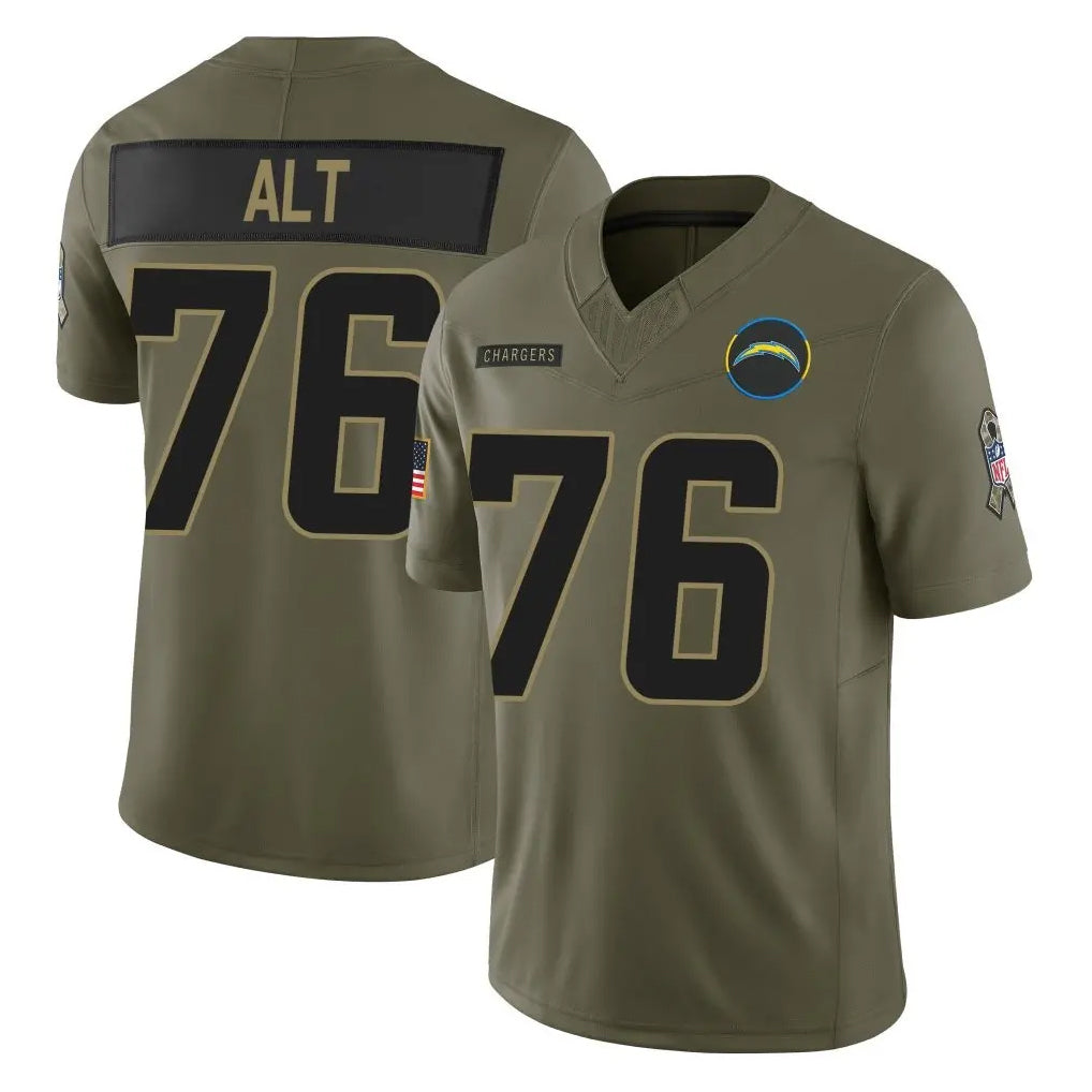 LA.Chargers #76 Joe Alt Player Olive 2025 Salute To Service Limited Game Odoa Stitched Jerseys