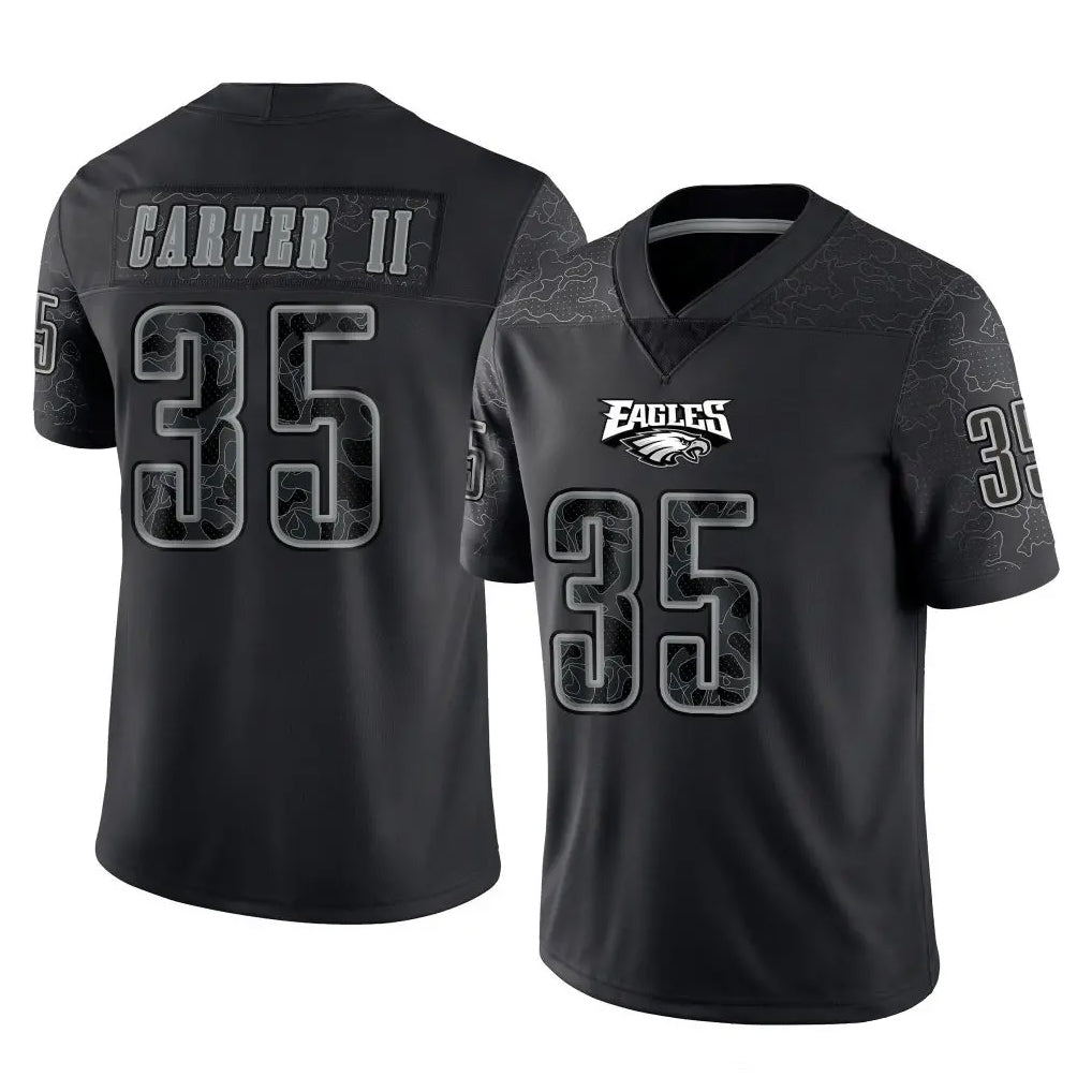 P.Eagles #35 Michael Carter II Player Black Reflective Limited Home Game Odoa Stitched Jerseys