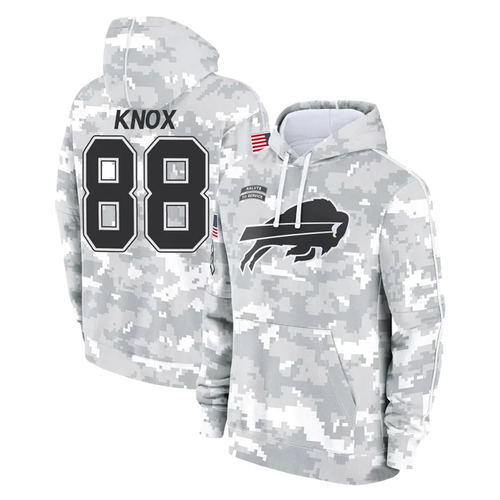 B.Bills #88 Dawson Knox Player Arctic Camo Salute to Service Hoodies Odoa Stitched Jerseys