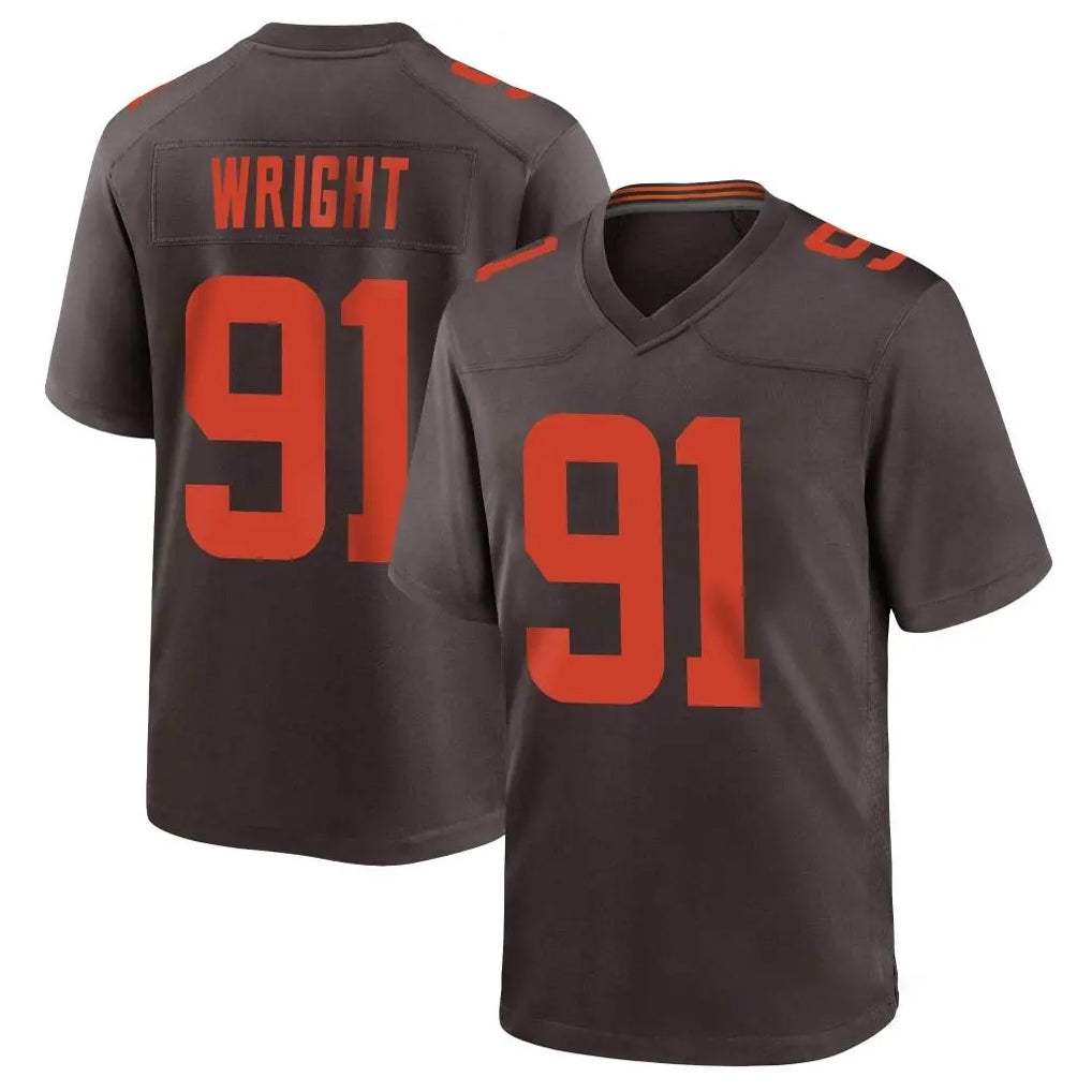 C.Browns #91 Alex Wright Player Brown Alternate Home Game Odoa Stitched Jerseys