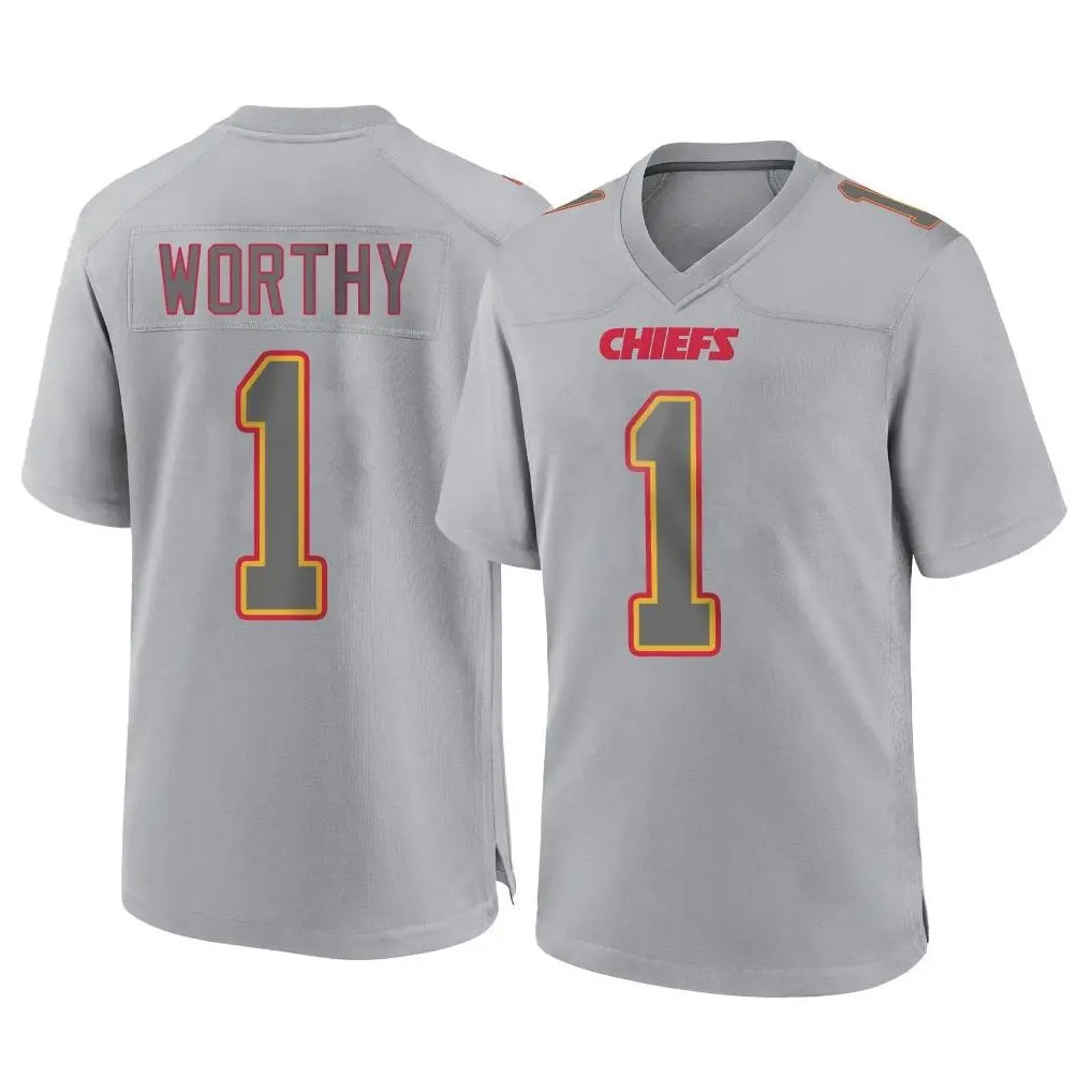 KC.Chiefs #1 Xavier Worthy Player Gray Atmosphere Fashion Game Odoa Stitched Jerseys