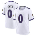B.Ravens #0 Roquan Smith Player White Purple Home Game Odoa Stitched Jerseys