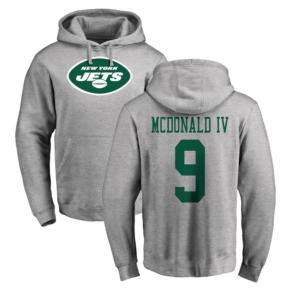 NY.Jets #9 Will McDonald IV Player Gray LOGO Pullover Hoodies Limited Game Odoa Stitched Jerseys