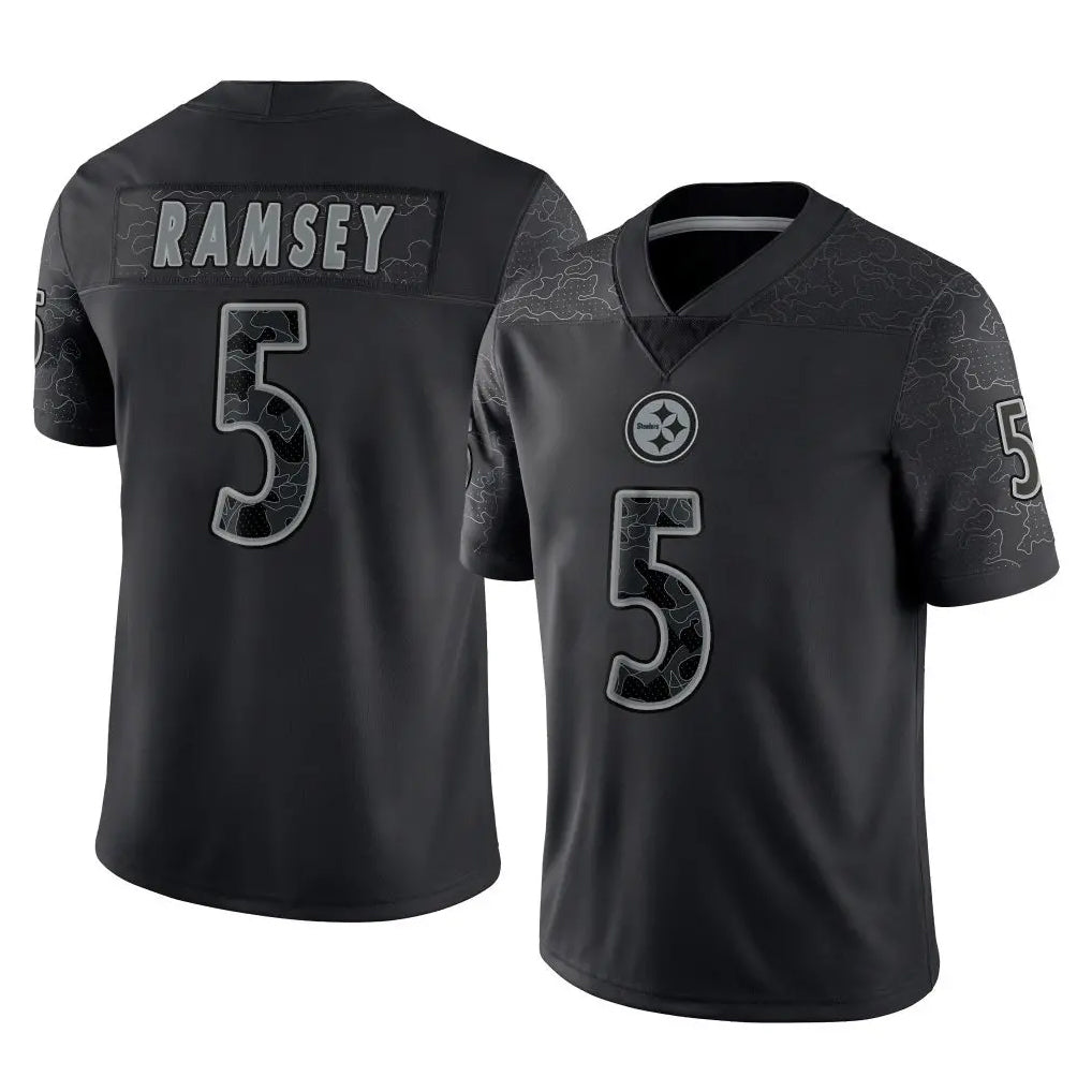 P.Steelers #5 Jalen Ramsey Player Black Reflective Limited Home Game Odoa Stitched Jerseys