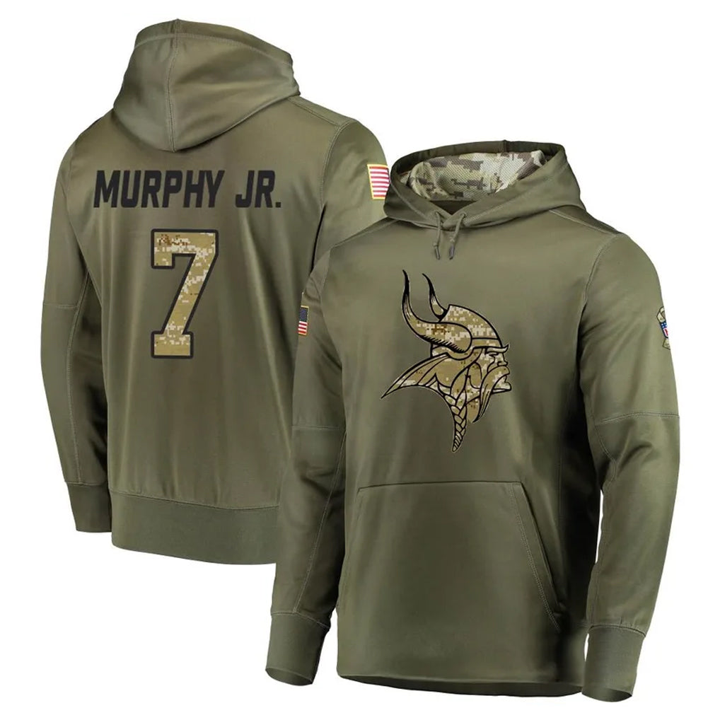 M.Vikings #7 Byron Murphy Jr. Player Olive Salute to Service Pullover Hoodies Home Game Odoa Stitched Jerseys