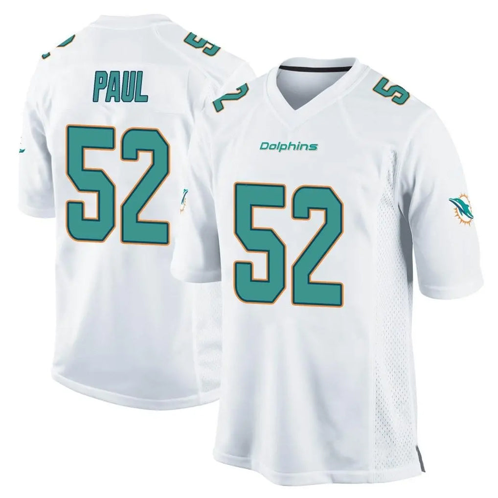 M.Dolphins #52 Patrick Paul Player White Home Game Odoa Stitched Jerseys