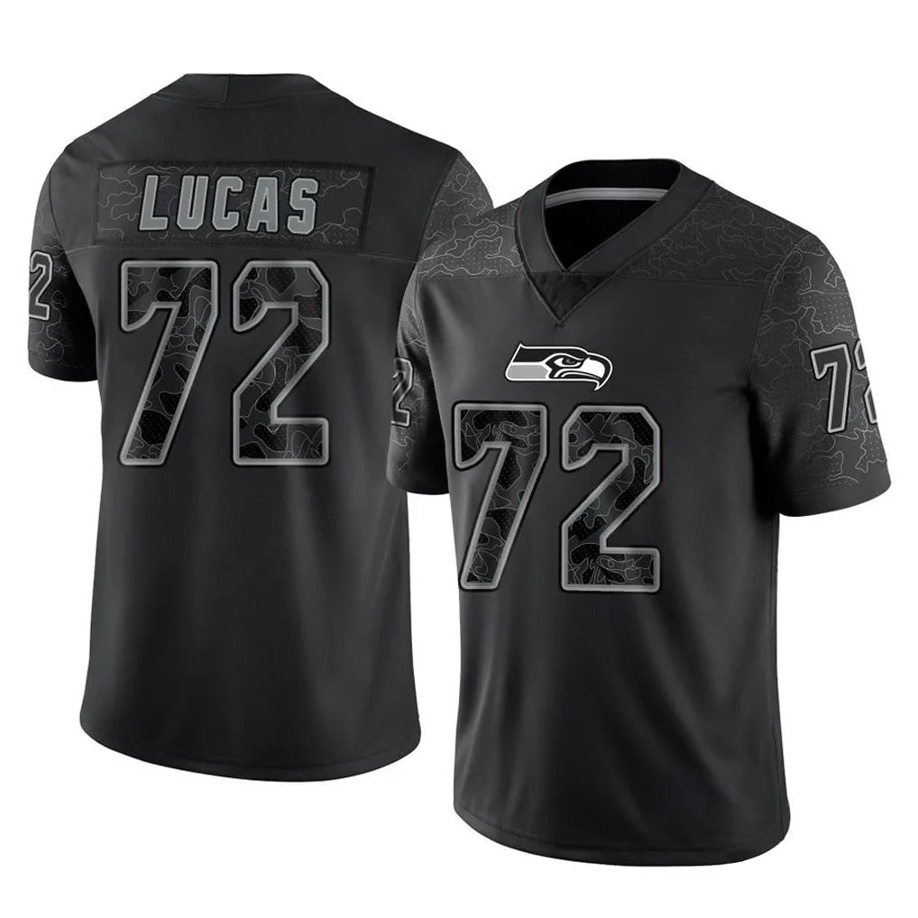 S.Seahawks #72 Abraham Lucas Player Black Limited Reflective Home Game Odoa Stitched Jerseys