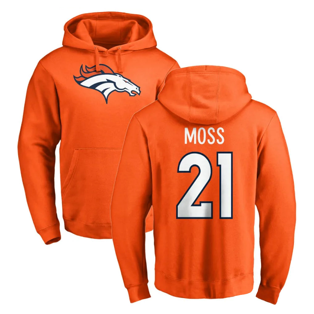 D.Broncos #21 Riley Moss Player Orange Pullover Hoodie Limited Odoa Stitched Jerseys