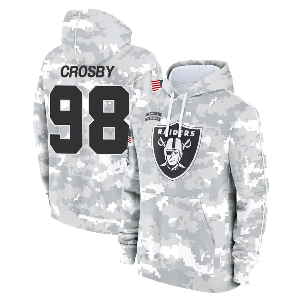 LV.Raiders #98 Maxx Crosby Player Arctic Camo Salute to Service Hoodies Limited Game Odoa Stitched Jerseys