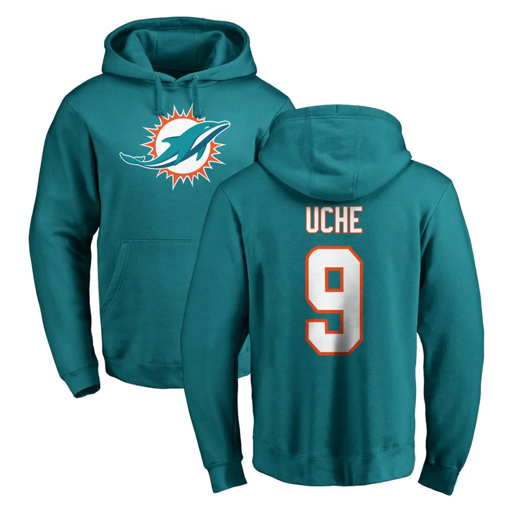M.Dolphins #9 Joshua Uche Player Aqua LOGO Pullover Hoodies Limited Odoa Stitched Jerseys