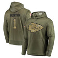KC.Chiefs #1 Xavier Worthy Player Olive Salute to Service Pullover Hoodies Home Game Odoa Stitched Jerseys