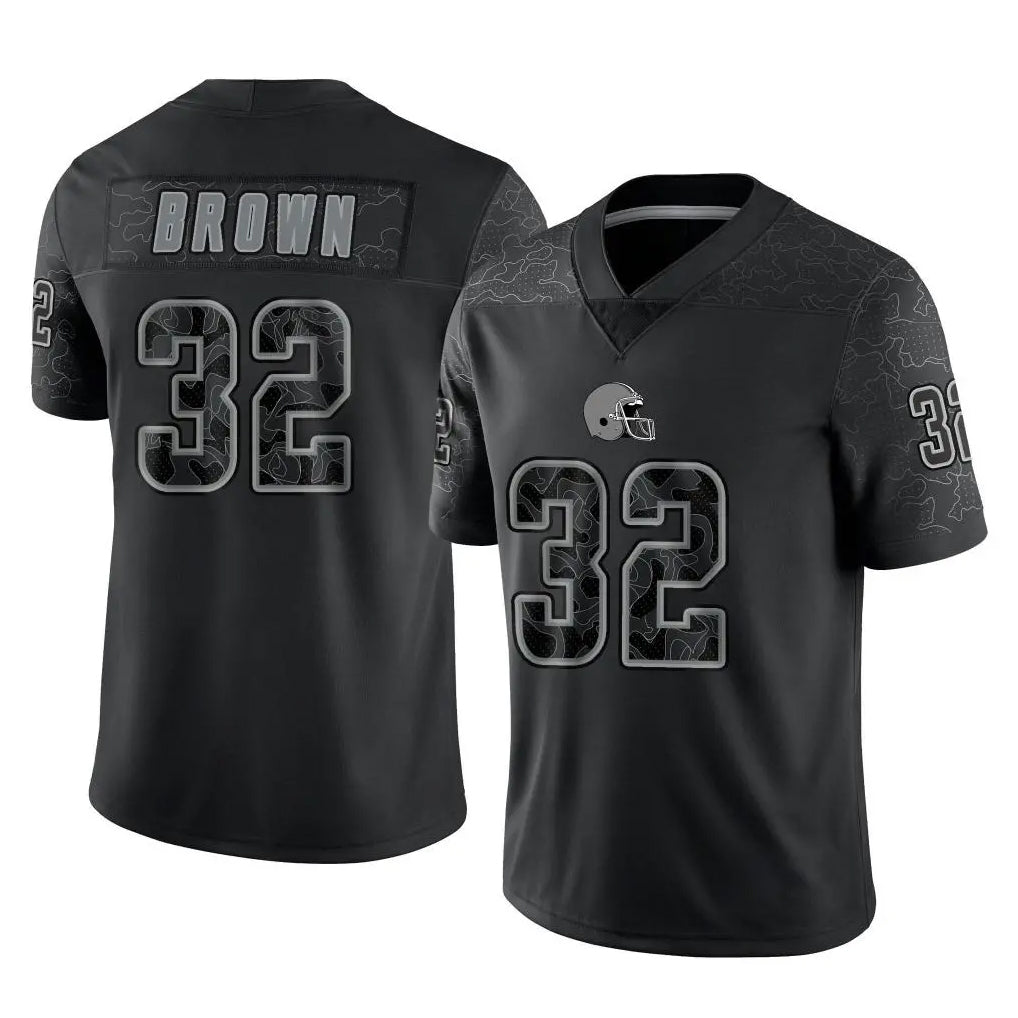 C.Browns #32 Jim Brown Player Black Reflective Home Game Odoa Stitched Jerseys