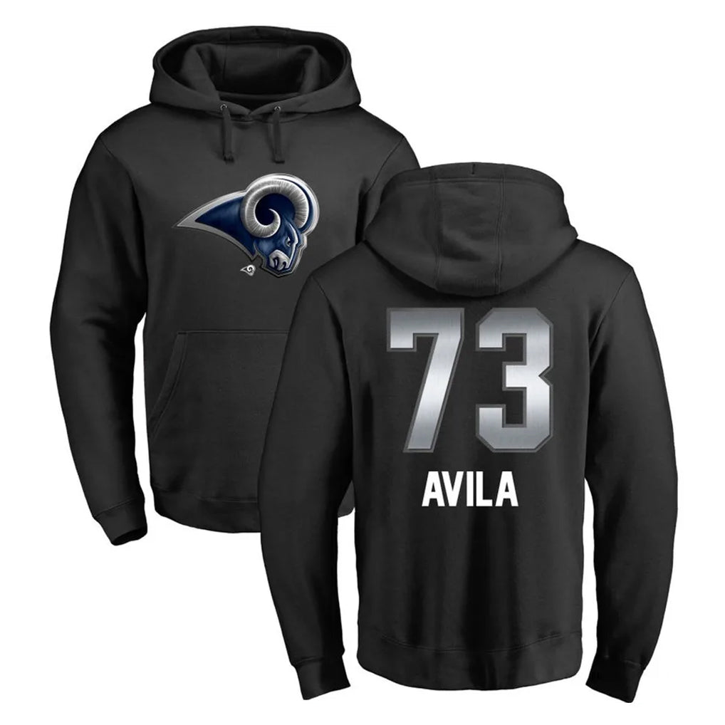 LA.Rams #73 Steve Avila Player Black Pullover Hoodie Limited Game Odoa Stitched Jerseys