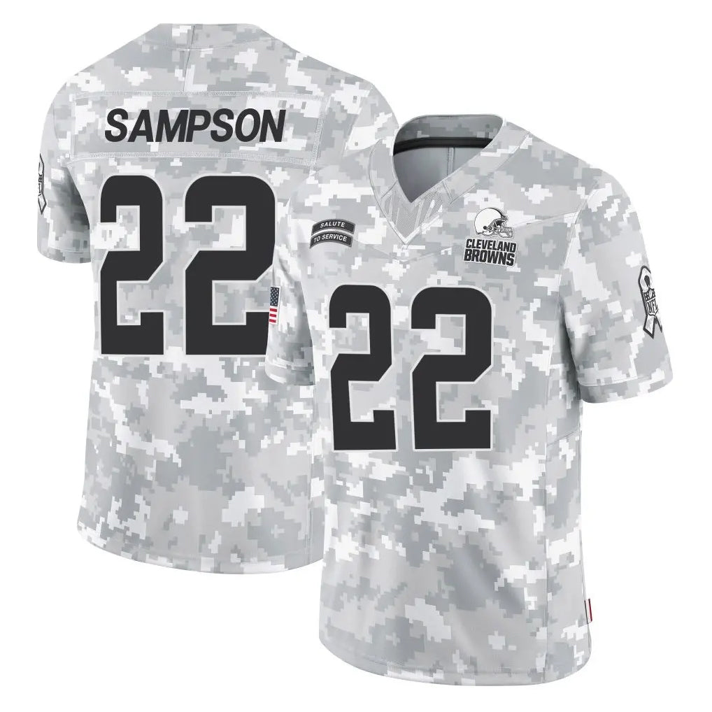 C.Browns #22 Dylan Sampson Player Arctic Camo Salute to Service Limited Home Game Odoa Stitched Jerseys