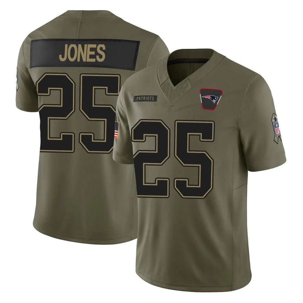 NE.Patriots #25 Marcus Jones Player Olive Salute To Service Limited Odoa Stitched Jerseys
