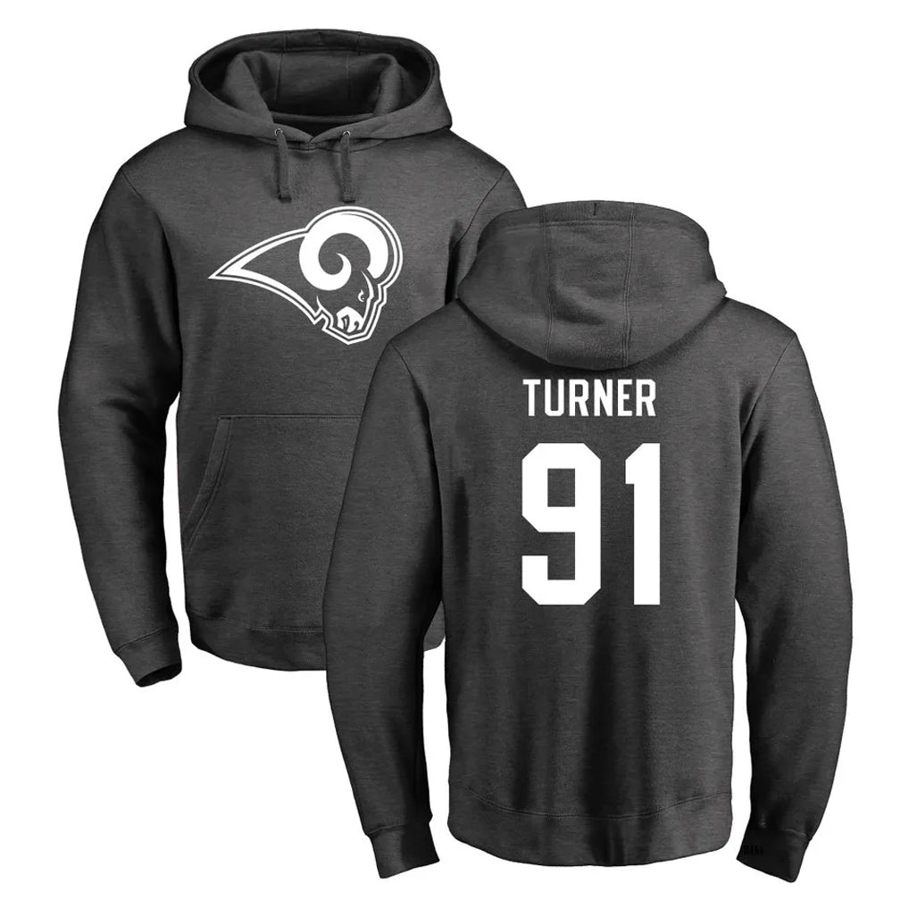 LA.Rams #91 Kobie Turner Player Gray Pullover Hoodie Limited Game Odoa Stitched Jerseys