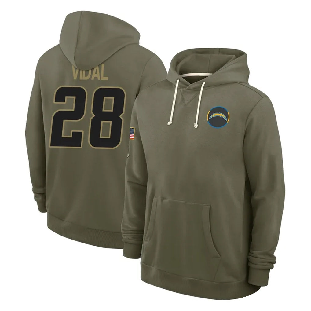 LA.Chargers #28 Kimani Vidal Player Olive Salute to Service Pullover Hoodies Limited Odoa Stitched Jerseys