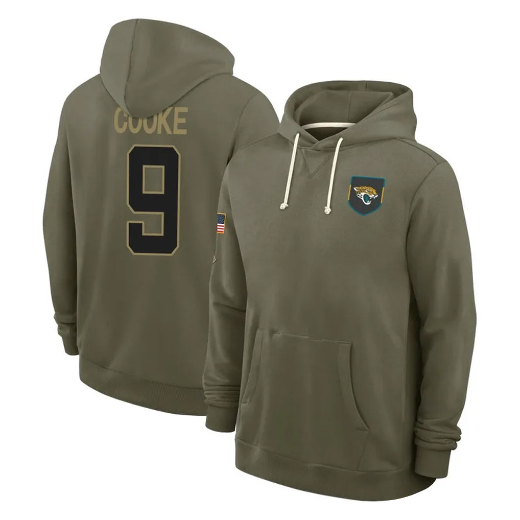 J.Jaguars #9 Logan Cooke Player Olive Salute to Service Pullover Hoodies Limited Odoa Stitched Jerseys