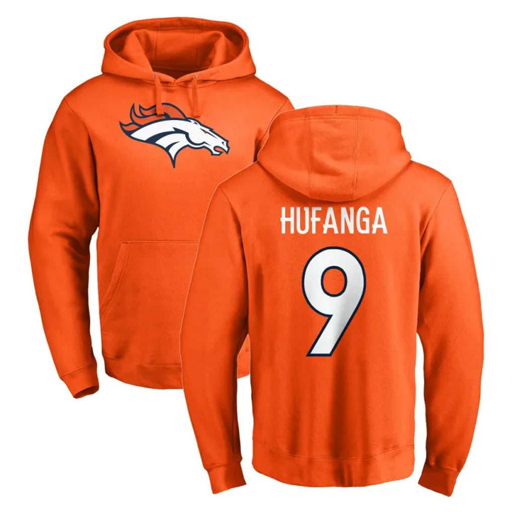 D.Broncos #9 Talanoa Hufanga Player Orange Pullover Hoodie Limited Odoa Stitched Jerseys