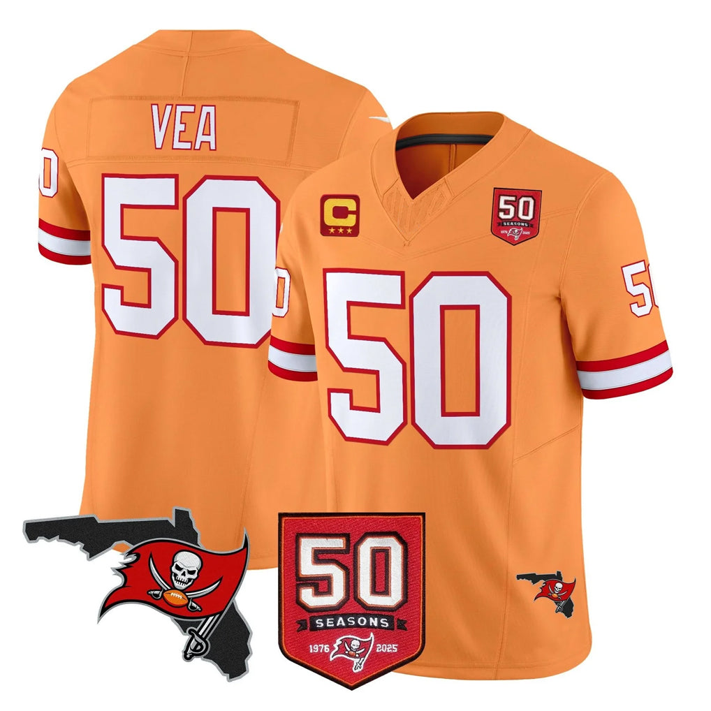 TB.Buccaneers #50 Vita Vea Player Orange 50th Season Vapor Limited Home Game Odoa Stitched Jerseys