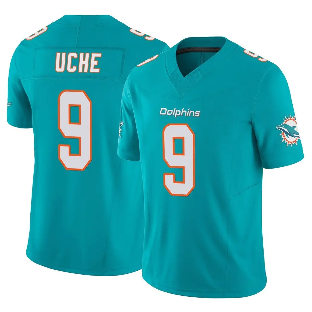 M.Dolphins #9 Joshua Uche Player Aqua Limited Vapor F.U.S.E. Home Game Odoa Stitched Jerseys