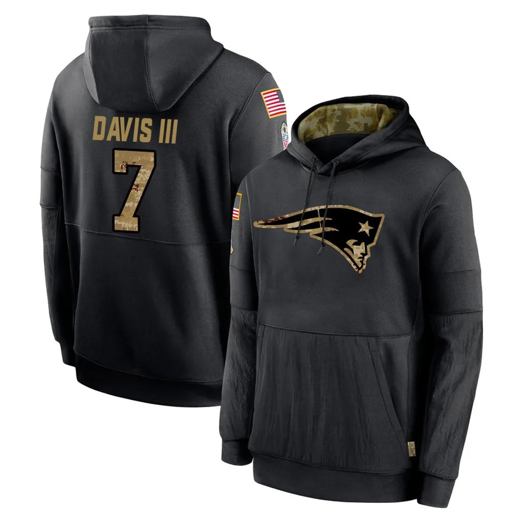 NE.Patriots #7 Carlton Davis III Player Black Salute to Service Hoodies Limited Game Odoa Stitched Jerseys