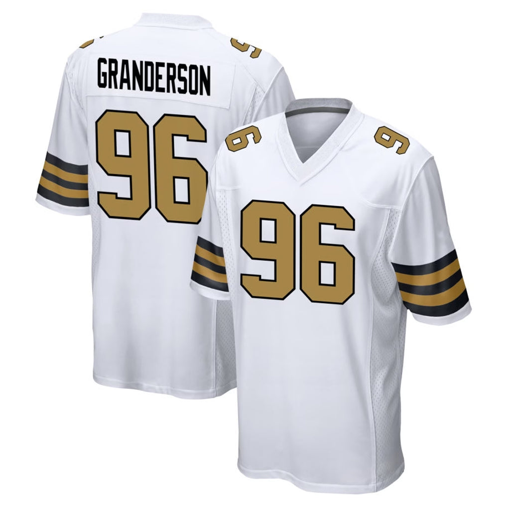 NO.Saints #96 Carl Granderson Player White Alternate Home Game Odoa Stitched Jerseys