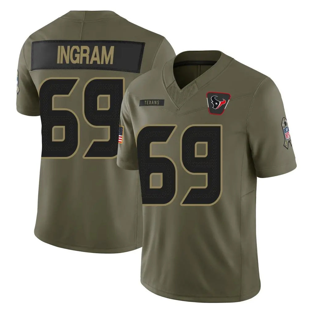 H.Texans #69 Ed Ingram Player Olive 2025 Salute To Service Limited Game Odoa Stitched Jerseys