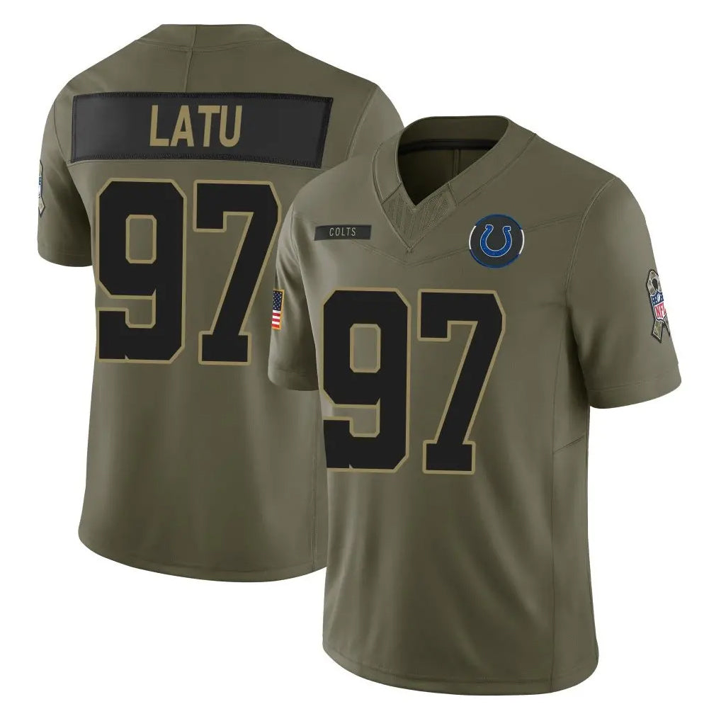 IN.Colts #97 Laiatu Latu Player Olive 2025 Salute To Service Limited Game Odoa Stitched Jerseys